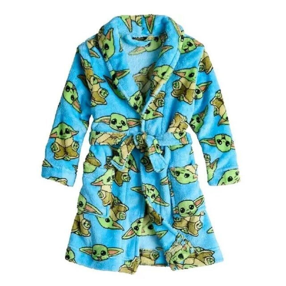 Disney Star Wars Baby Yoda Boy's Toddler Fleece Bathrobe Robe Blue Size 3T NWT